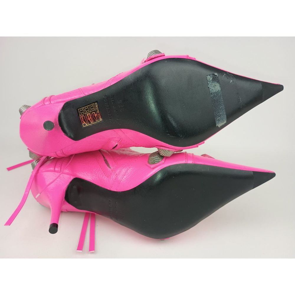 Balenciaga Women's Fluo Pink Cagole Leather Pointed Toe Ankle Boots Size 37.5 - Picture 8 of 9